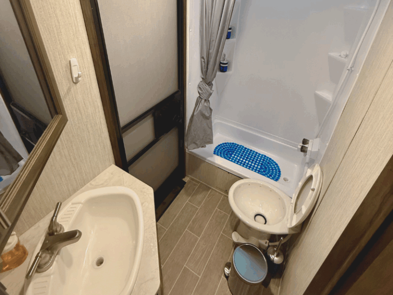 Private RV bathroom with full-size shower in Puerto Vallarta vacation rental